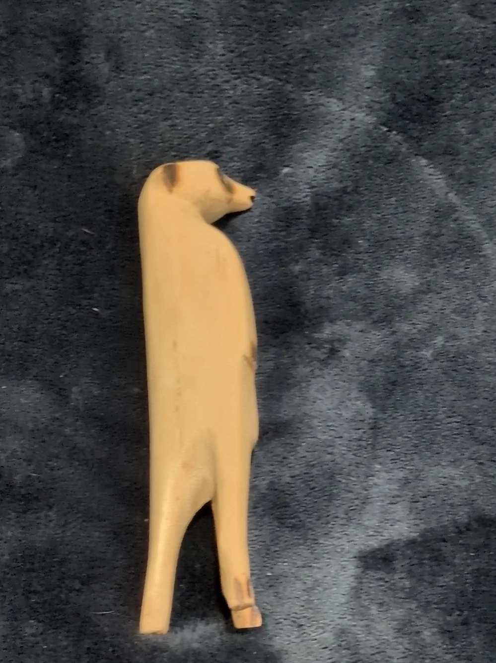 South African Hand-Carved Wooden Meerkat Figurine, Natural Finish, Beige/Black